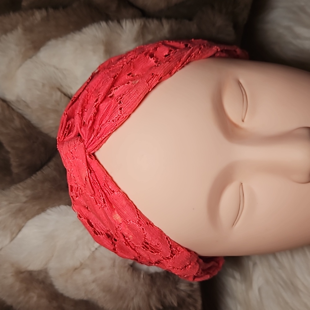 Pink Lace Twist Headband | Soft Lace Hairband | Feminine Boho Accessory - Picture 6 of 6
